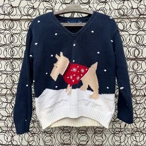Vintage 90s Winter Christmas dog Terrier in sweater Ugly Sweater
